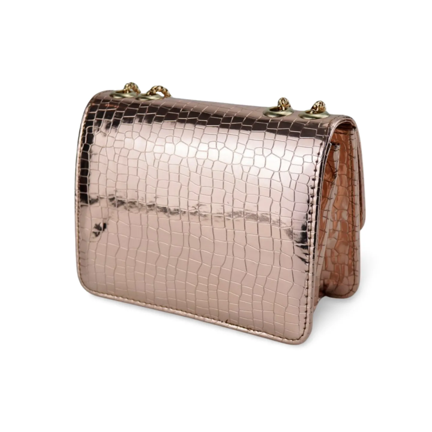 Stylish Metallic Croc Skin Crossbody Purse with Gold Chain