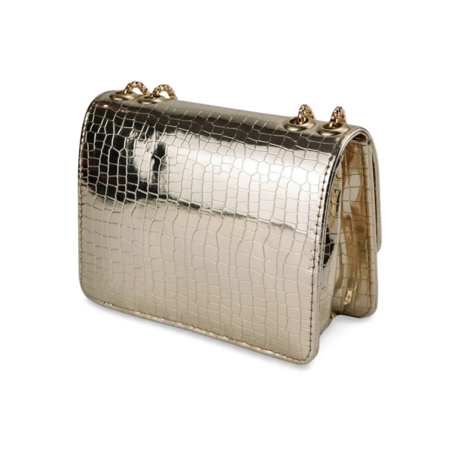 Stylish Metallic Croc Skin Crossbody Purse with Gold Chain