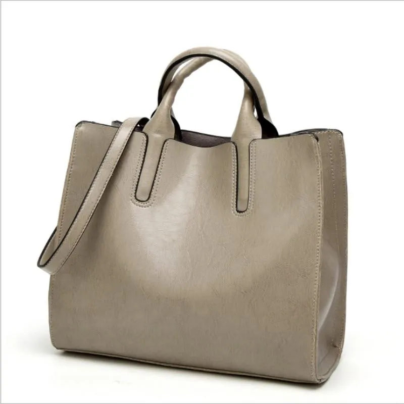 Trendy Casual Women's Leather Tote Bags With One Shoulder Strip