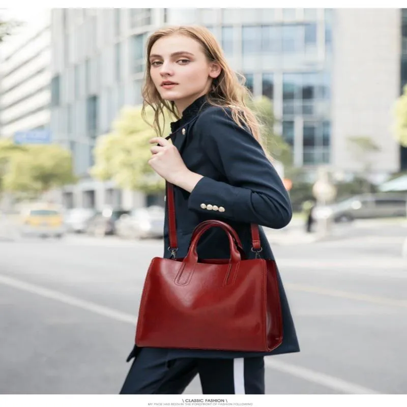 Trendy Casual Women's Leather Tote Bags With One Shoulder Strip