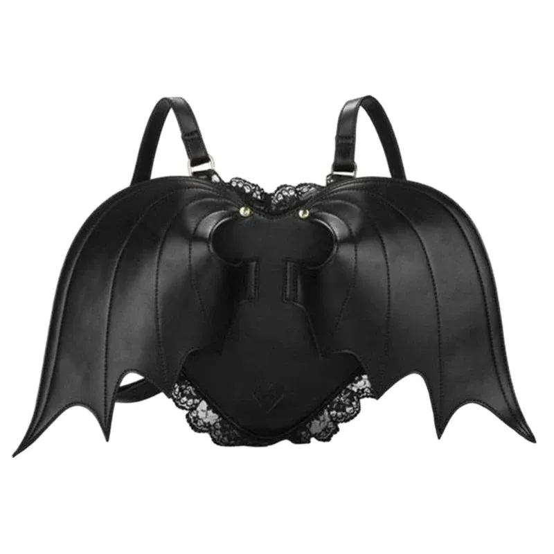 Trendy Gothic PU Dating Backpack Shopping Wing Daypack Bat Lace Bag