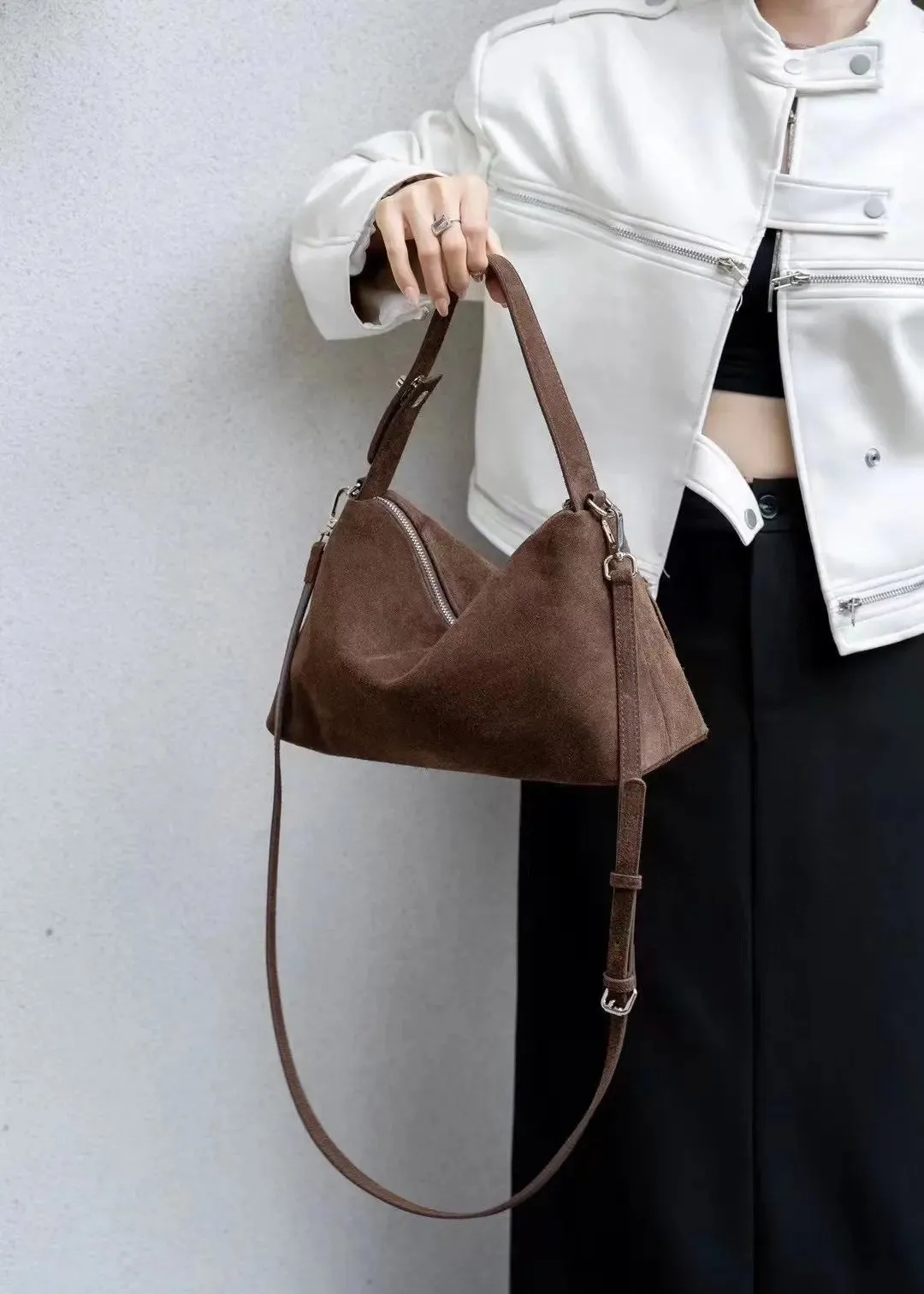 Versatile Retro Matte Cowhide Single Handbag