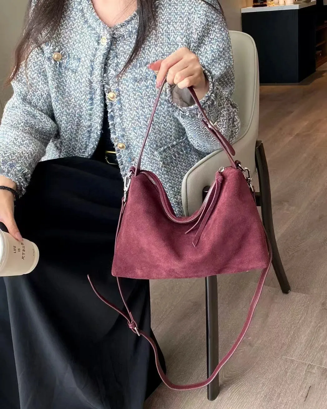 Versatile Retro Matte Cowhide Single Handbag