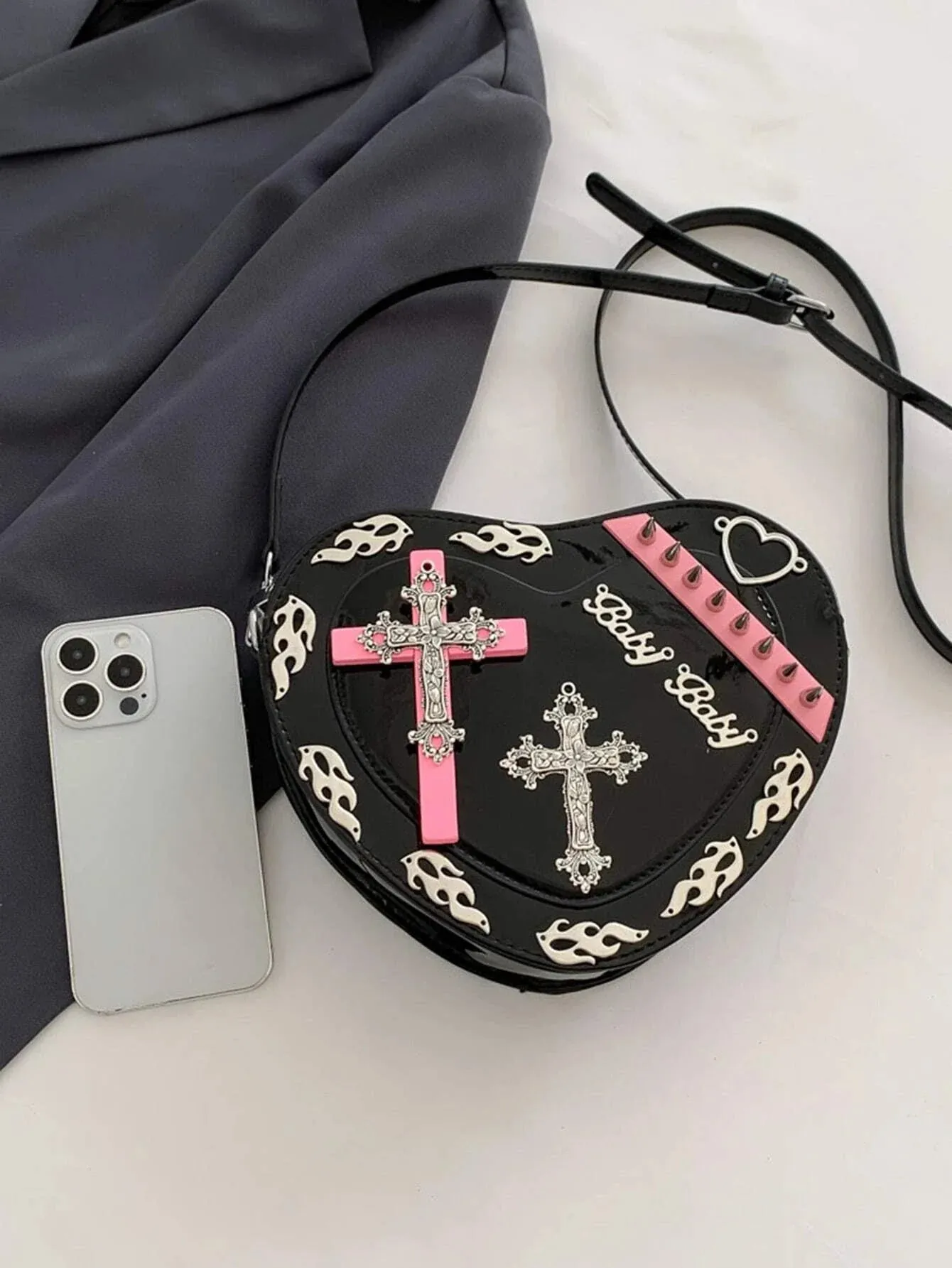 Y2K Cross Pattern Colorful Trendy Mini PU Punk Coffin Gothic Shape Bag