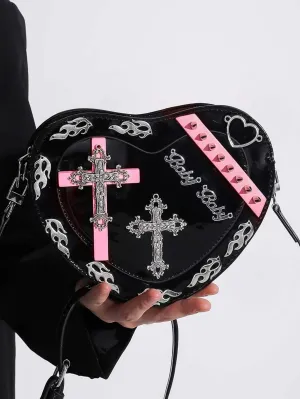 Y2K Cross Pattern Colorful Trendy Mini PU Punk Coffin Gothic Shape Bag